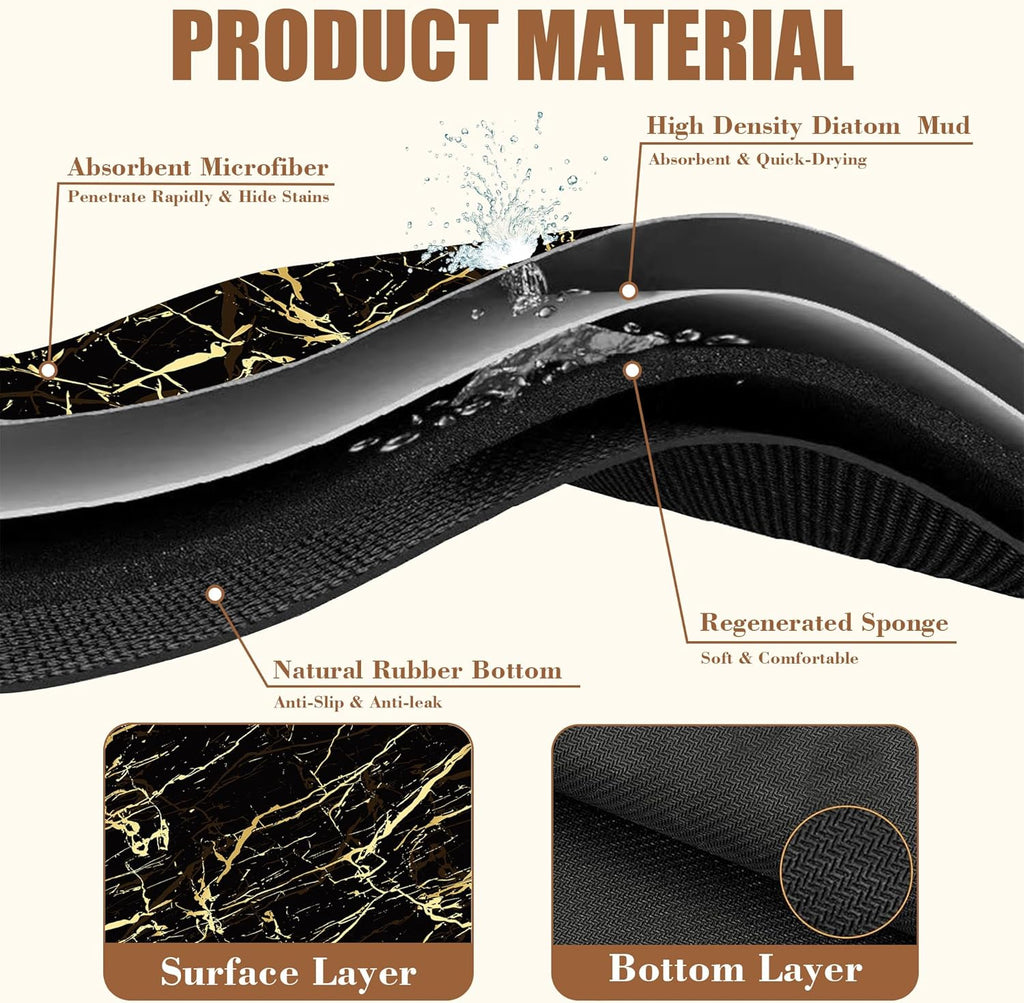 Dish Drying Mat Black and Gold Marble Coffee Bar Mat for Countertop Absorbent Rubber Backed Hide Stain Dish Drainer Rack Pad Coffee Maker Espresso Machine Dining Room Decoration 11.8 x 19.7 Inch