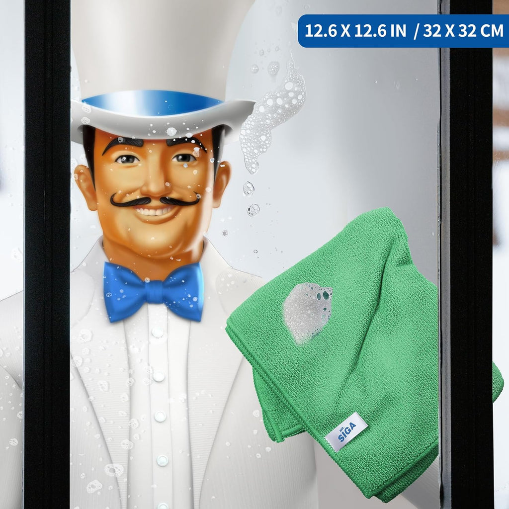 MR.SIGA Microfiber Cleaning Cloths, All-Purpose Microfiber Towels, Streak Free Cleaning Rags, Pack of 12, Green, Size 32 x 32 cm(12.6 x 12.6 inch)