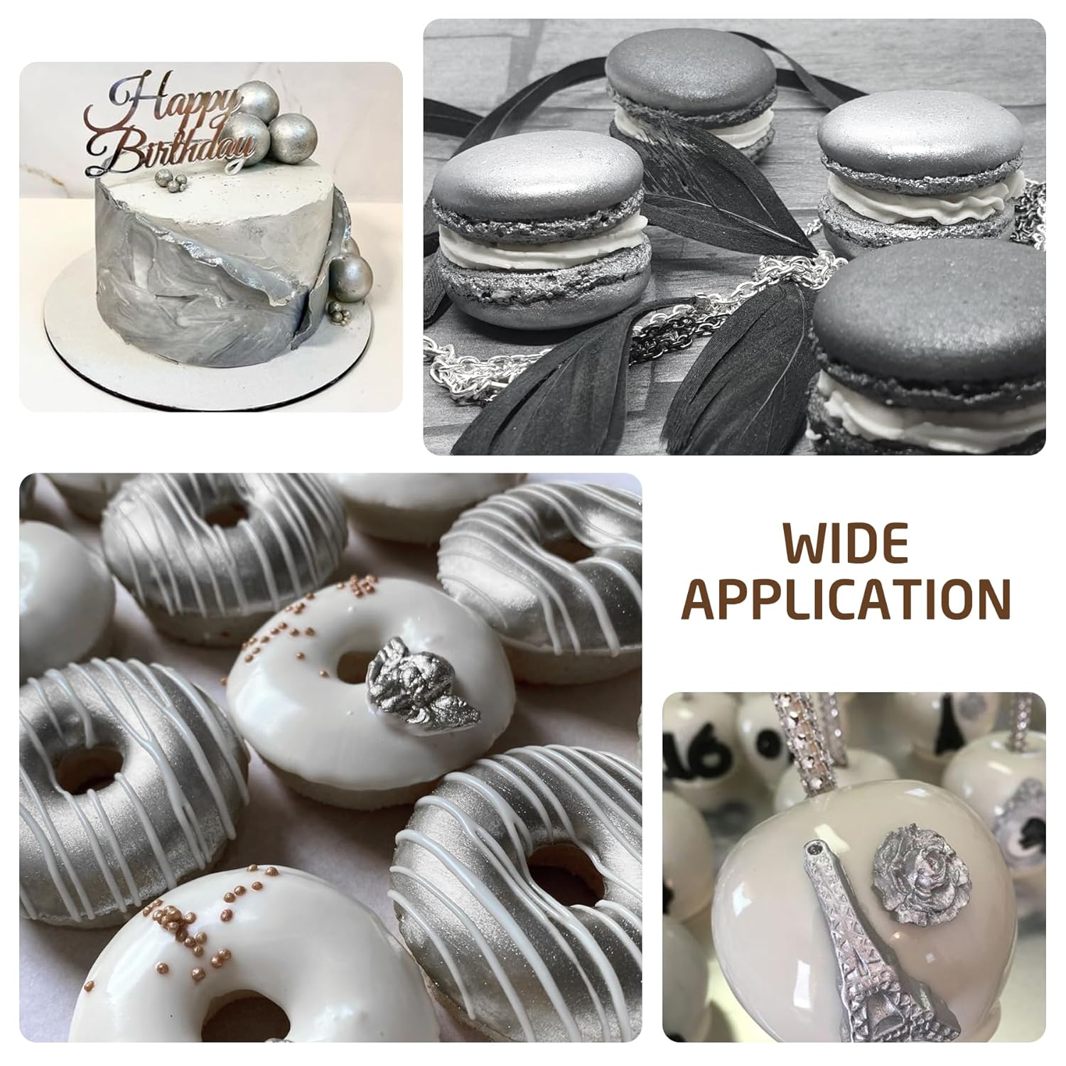 Edible Glitter Paint - 2 fl.oz Food Grade Metallic Glitter Cake Paint for Cake Decorating, Baking, Cupcakes - Shimmer Art Decorative Liquid Edible Paint Food Coloring for Fondant, Donuts (Silver)