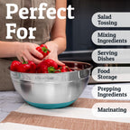 Priority Chef 6Pc Large Mixing Bowls With Lids Set with Non-Slip Bases, Stainless Steel Mixing Bowl Set, 6 Airtight Lids and 3 Graters, Turquoise