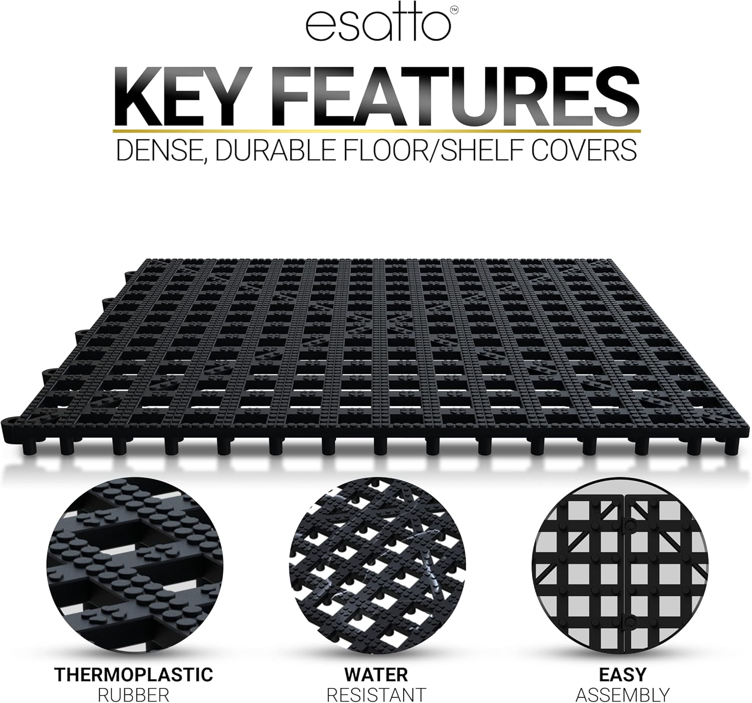 Esatto 6 Pack Interlocking Shelf Mats 12″, Black – for Spills, Clean Bars, Stain Protection, and an Anti-Slip Surface