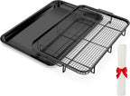 Air Fryer Basket for Oven, OPENICE 18.6" x 12.8" Air Fryer Basket and Tray Set, Extra Large Stainless Steel Air Fryer Pan Crisper Tray for Crisping Fried, Chicken, Bacon - Black