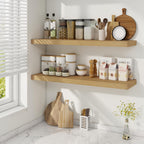 Fun Memories 36 Inch Deep Floating Shelves for Wall, 2 Pack of Wall Mounted Wood Shelves with Invisible Brackets for Bathroom, Bedroom, Living Room, Kitchen Decor and Storage, Oak