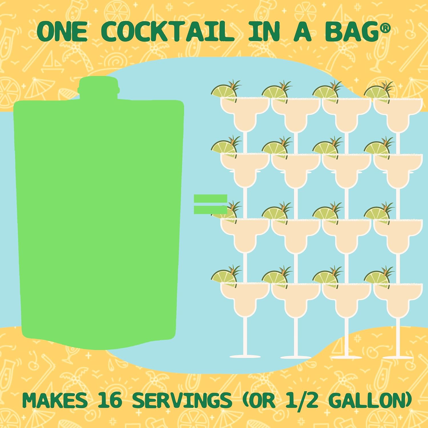 Lt. Blender's Margarita in a Bag - Margarita Mix - Each Bag Makes 1/2 Gallon of Frozen Margaritas – Non-GMO Cocktail Mix - No Blender Needed – Add Liquor, Wine or as a Mocktail (Pack of 4)