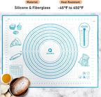Silicone Baking Mat with Measurements, Pastry Mat for Rolling Dough, Fondant Mat Sheet for Pizza and Cookies, Pie Crust, Oven Liner, Counter Mat, 24''(W)32''(L) Blue