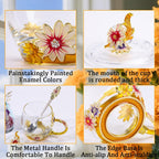 ANLUNOB Preserved Flower Rose in Angle Tea Coffee Mug with Spoon Artisan Enamel Glass Tea Cup Elegant Floral Design Birthday Anniversary Mother Day Valentines Gifts for women mom grandma friends