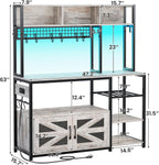 Itaar 47.2 Inch Bakers Rack with Power Outlet, Microwave Stand with Storage, Farmhouse Coffee Bar Cabinet Station with Wine Rack, Iron Grid and 8-S Hooks, Vintage White