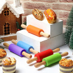 10 Pcs Small Rolling Pin Kids 9 Inch Mini Rolling Pin Silicone Wooden Cooking Pins Baking 5 Colors Non Stick Kids with Wooden Handle for Kitchen Dough Cookie Pastry Fondant Cake