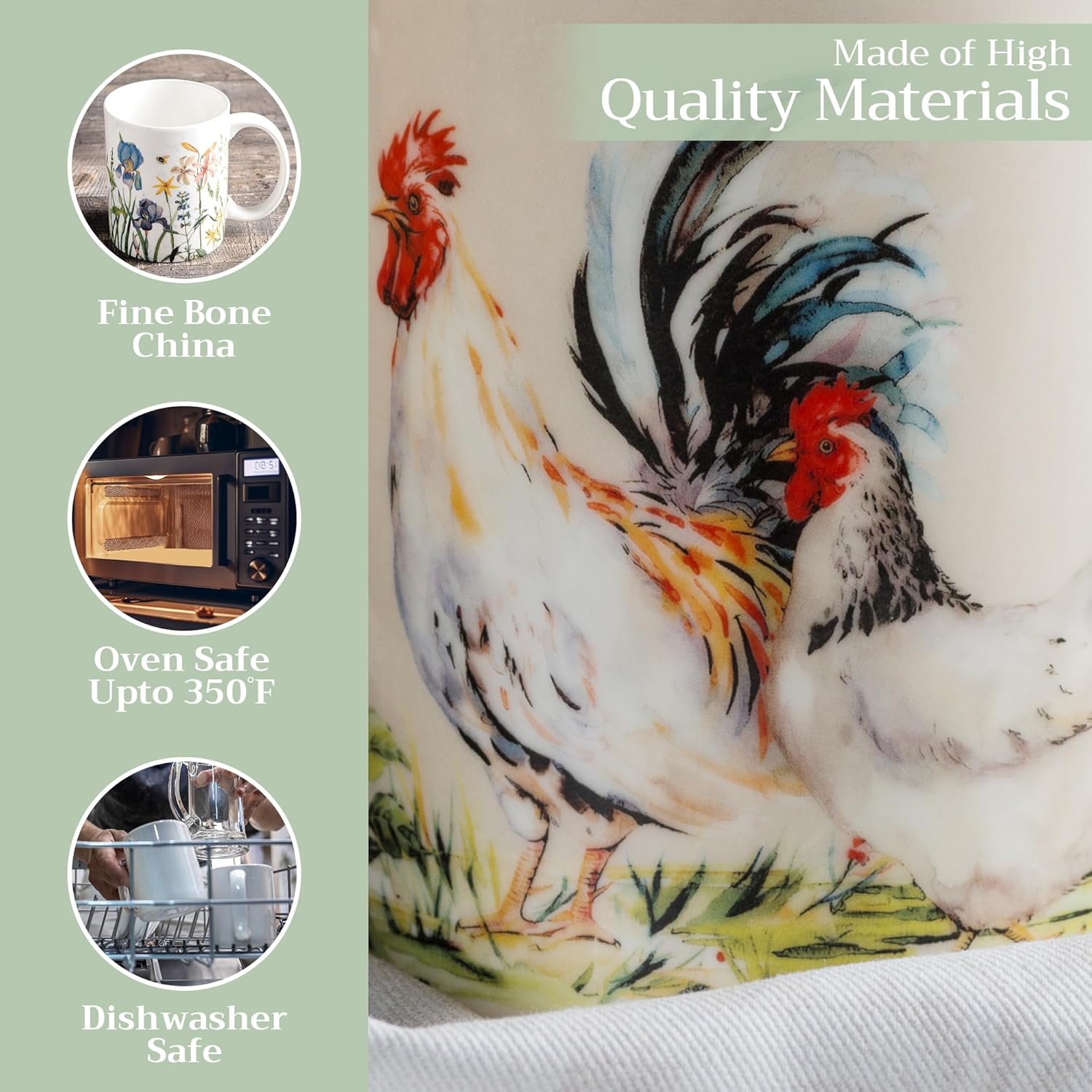 Maison d' Hermine Coffee Mug with Handles Fine Bone China Mugs Pack of One Tea Cups for Hot Beverages Cappuccino Latte Home Restaurant Office Perfect for Gift (Campagne - Basse Cour, 15 Ounce)