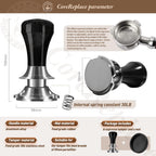 Newest 58mm Espresso Coffee Tamper Adjustable Height with Scale, 30lbs Springs Tamping Strength, Stainless Steel Flat Base, with Mat