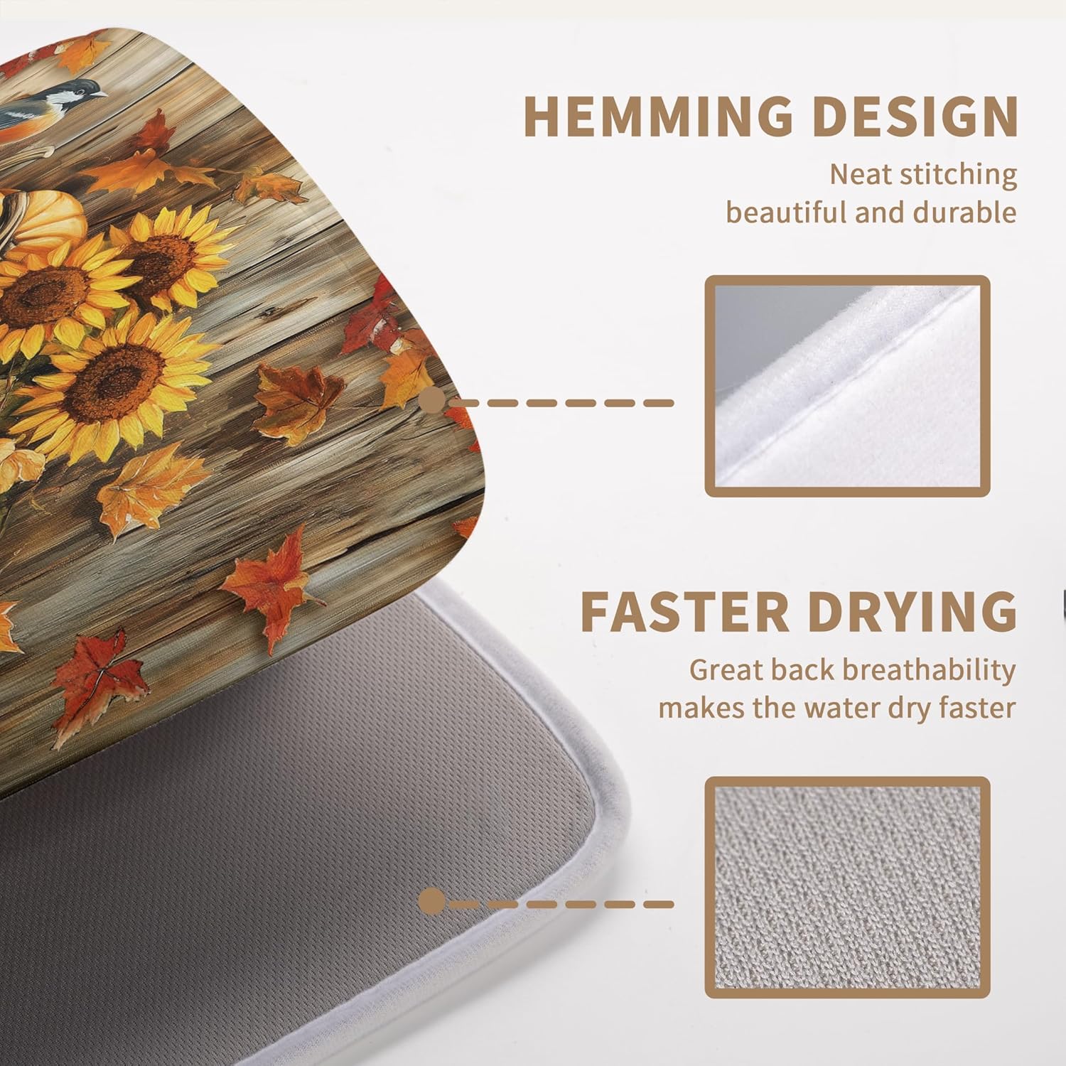 Fall Pumpkin Dish Drying Mat Autumn Maple Leaves Thanksgiving Large Kitchen Mats Dish Drying Pad Absorbent Dish Dryer Mat for Kitchen Countertops Microfiber Drainer Pad Dish Drying Mats (18x24 in)