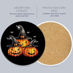Coaster for Drinks Set of 6, Halloween Skeleton Skull Pumpkin Absorbing Round Ceramic Stone Coaster with Cork Base,Tabletop Protection Mat for Mugs and Cups,Coffee Table Wine Glass Home Bar 4 Inch