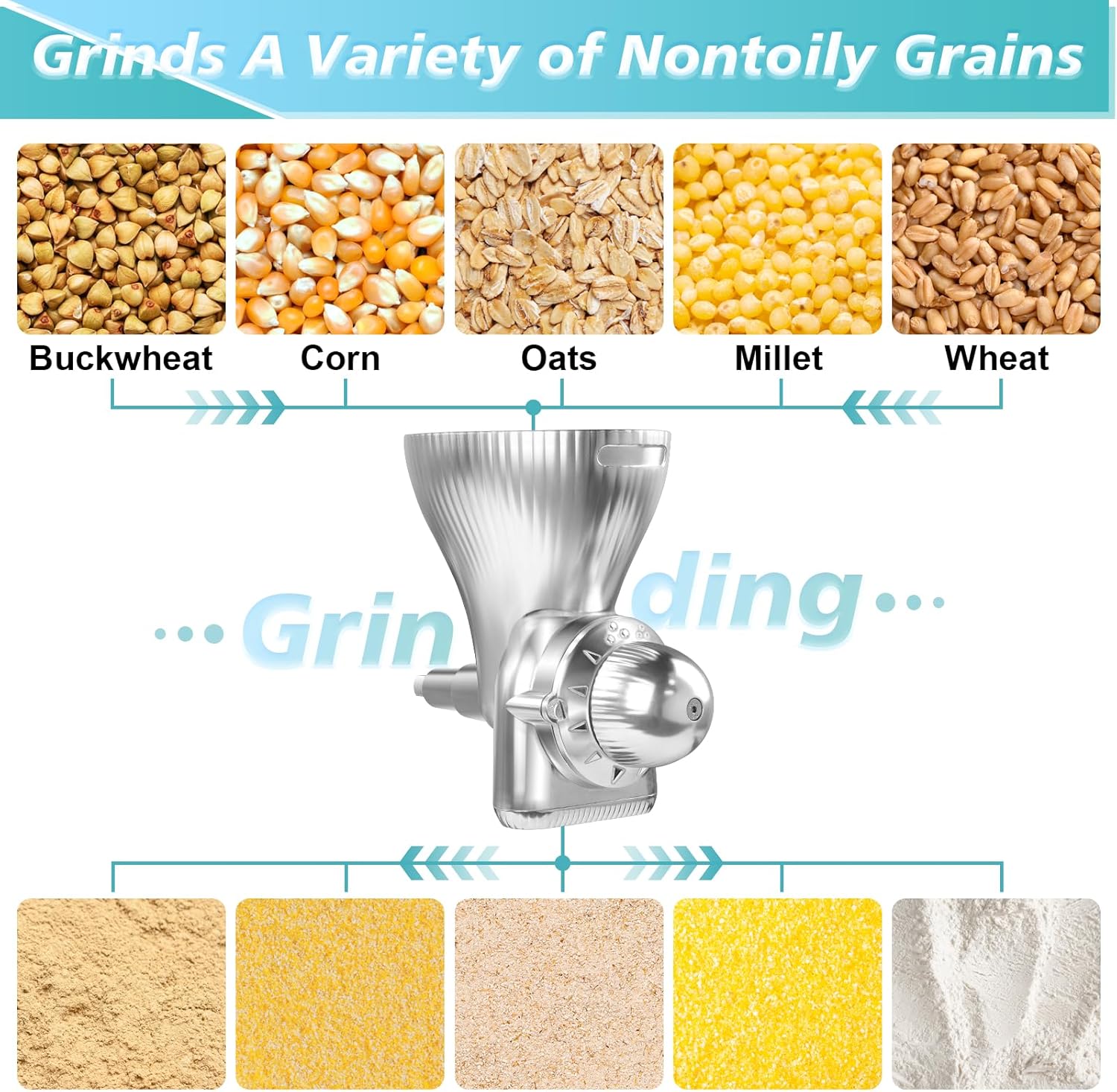 Grain Mill Attachment for Kitchenaid Stand Mixer, Kitchen Aid Accessories and Attachments Flour Mill, Mixer Attachment Wheat Grinder Fit for Grinding Wheat, Corn, Oats, Buckwheat and Other Cereals