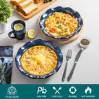 vancasso Stern Ceramic Pie Pan, 9 inch Pie Pans with Ruffled Edge, Deep Pie Dishes for Baking, Round Pie Plates for Apple, Quiche, Pot Pies, Tart, Oven & Dishwasher Safe, Set of 2, Blue