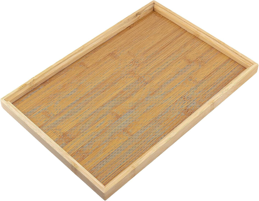 SEUNMUK 3 Pack Rectangular Bamboo Serving Tray, Natural Bamboo Tray for Serving Food, Snack, 14.6 x 10 x 1 Inch