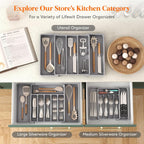 Lifewit Silverware Drawer Organizer, Expandable BPA Free Utensil Tray for Kitchen, Adjustable Flatware and Cutlery Holder for Spoons Forks Knives, Plastic Kitchen Organizers and Storage, Gray