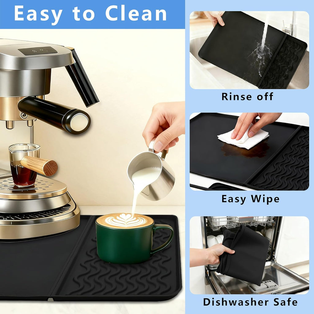 2-in-1 Coffee Bar Mat & Espresso Tamping Mat - 24”x16”Non-Slip Silicone Mats for Coffee Machines, Countertop, Bars, Kitchen Counter