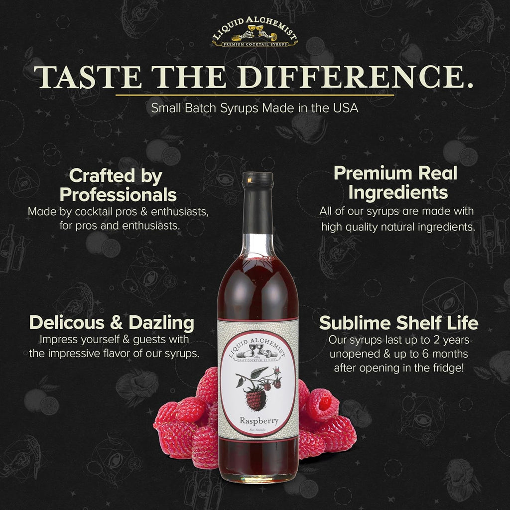 Liquid Alchemist Raspberry Syrup for Drinks - Real Ingredients Make the Perfect Summer Cocktail or Margarita Mix - Our Raspberry Cocktail Syrup is Non-GMO & Vegan (12 oz)
