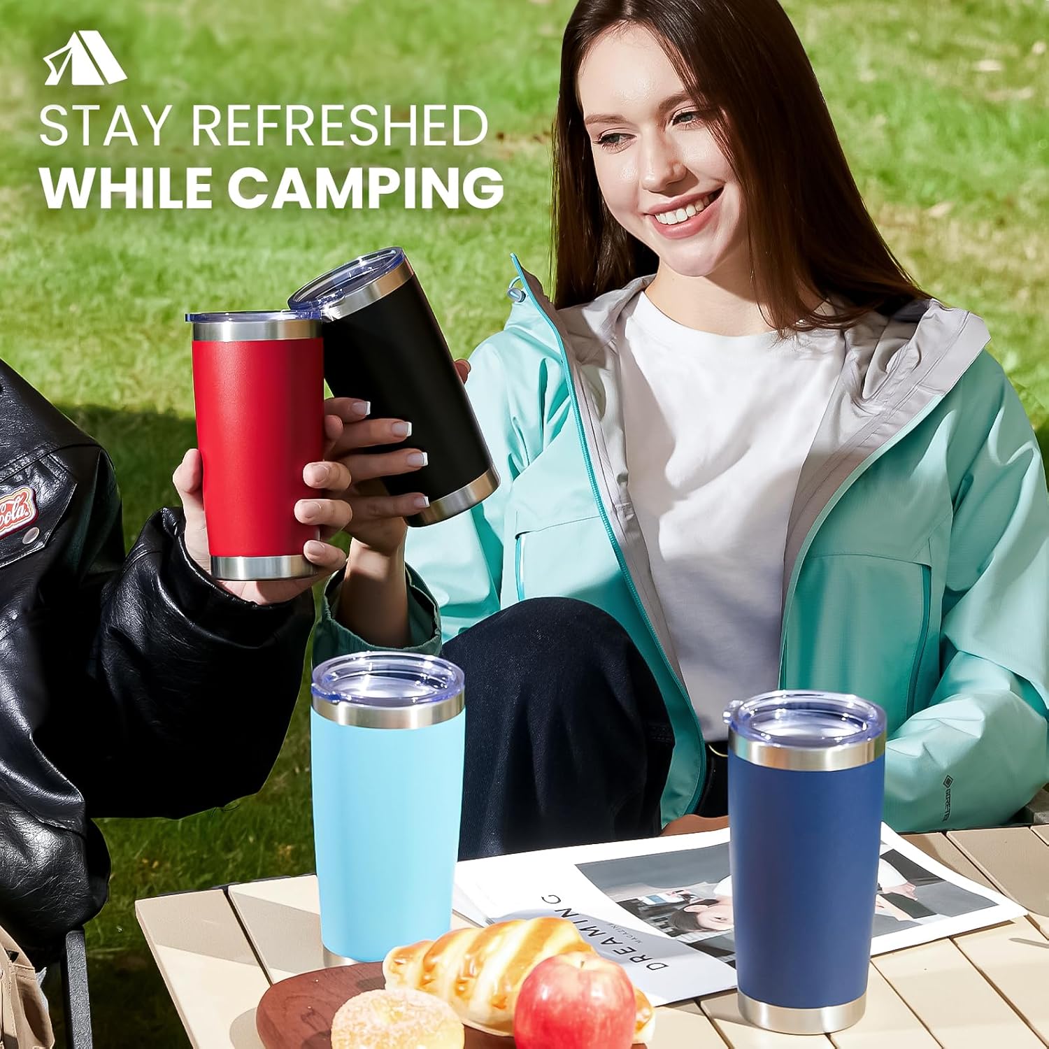 MEWAY 20oz Tumbler 4 Pack Double Wall Vacuum Insulated Travel Glitter Mug Bulk, Stainless Steel Tumblers with Lid and Straw, Powder Coated Coffee Cups for Woman(Rainbow White,Set of 4)