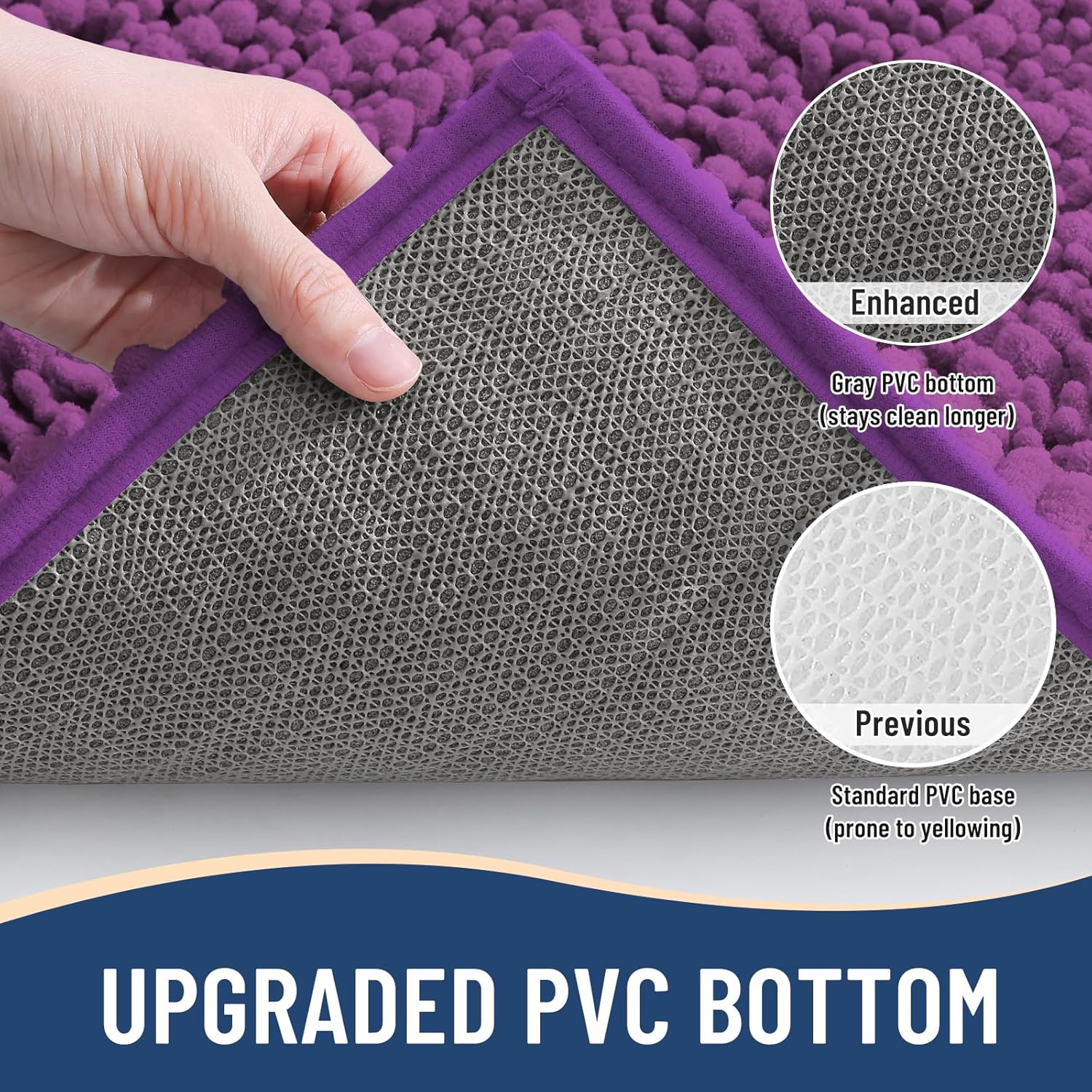 Arotive Luxury Chenille Bathroom Rug Mat, Extra Soft Thick Absorbent Shaggy Bath Rugs, Non-Slip Machine Wash Dry, Plush Bath Mats for Bathroom, Shower and Tub, 30x17, Purple