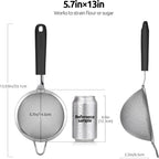 18/8 Stainless Steel Mesh Strainer: U-Taste 5.5 Inch Kitchen Fine Mesh Sieve Food Colander with Riveted Sturdy Silicone Handle and 30 Mesh Hole for Straining Flour, Pasta, Fruit, Quinoa (Black)