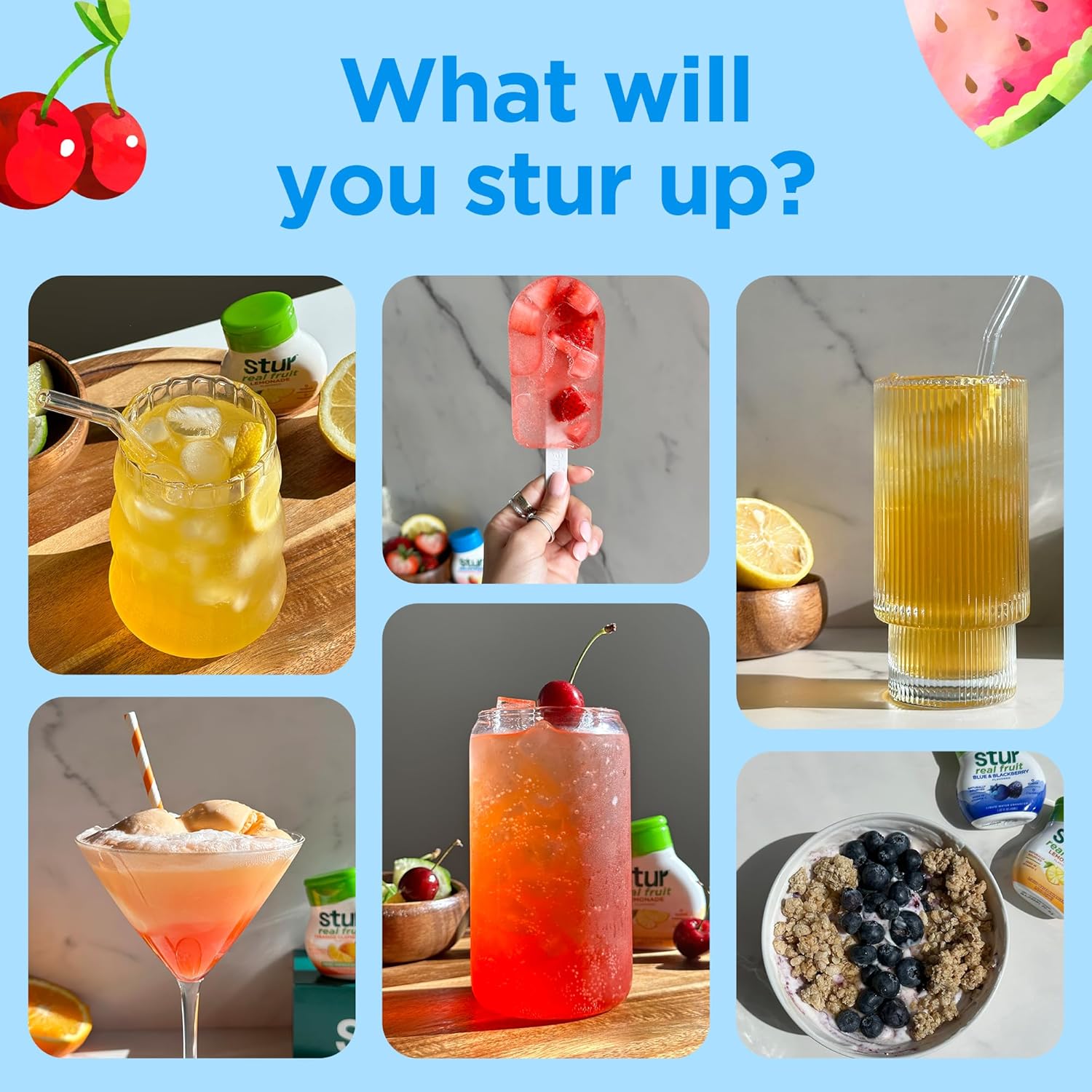 Stur Electrolyte Water Enhancer | Sweetened with Stevia | High in Vitamin C & Antioxidants | Sugar Free | Zero Calories | Keto | Vegan | 5 Bottles, Makes 90 Drinks (Cherry Limeade)