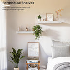 Vivelove Wooden Floating Shelves for Wall 16” x 8”x 1.4”, Bathroom Shelf Over The Toilet with Invisible Brackets, Unfinished Wall Shelves for LivingRoom, Kitchen, Bedroom, Home Decor, Set of 2 - White