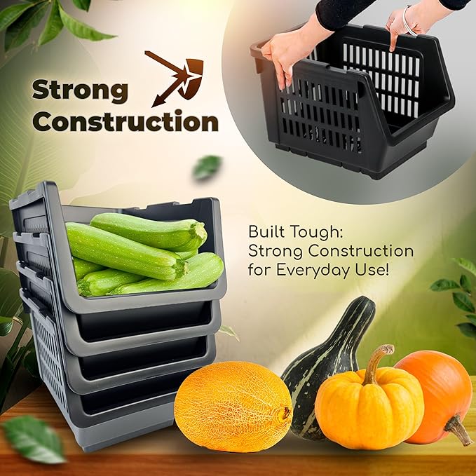 Skywin TidyFriend Small Stackable Storage Bins for Toy Organizer and Storage 4 Pack, Toy Storage Organizer for Kids Room and Home Organization (Black)