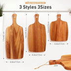Kathfly 3 Pcs Acacia Wood Cutting Board with Handle Wooden Laser Kitchen Serving Charcuterie Board for Vegetables Meat Pizza Cheese Fruit Bread(17x7, 14x7, 10x7 Inch)