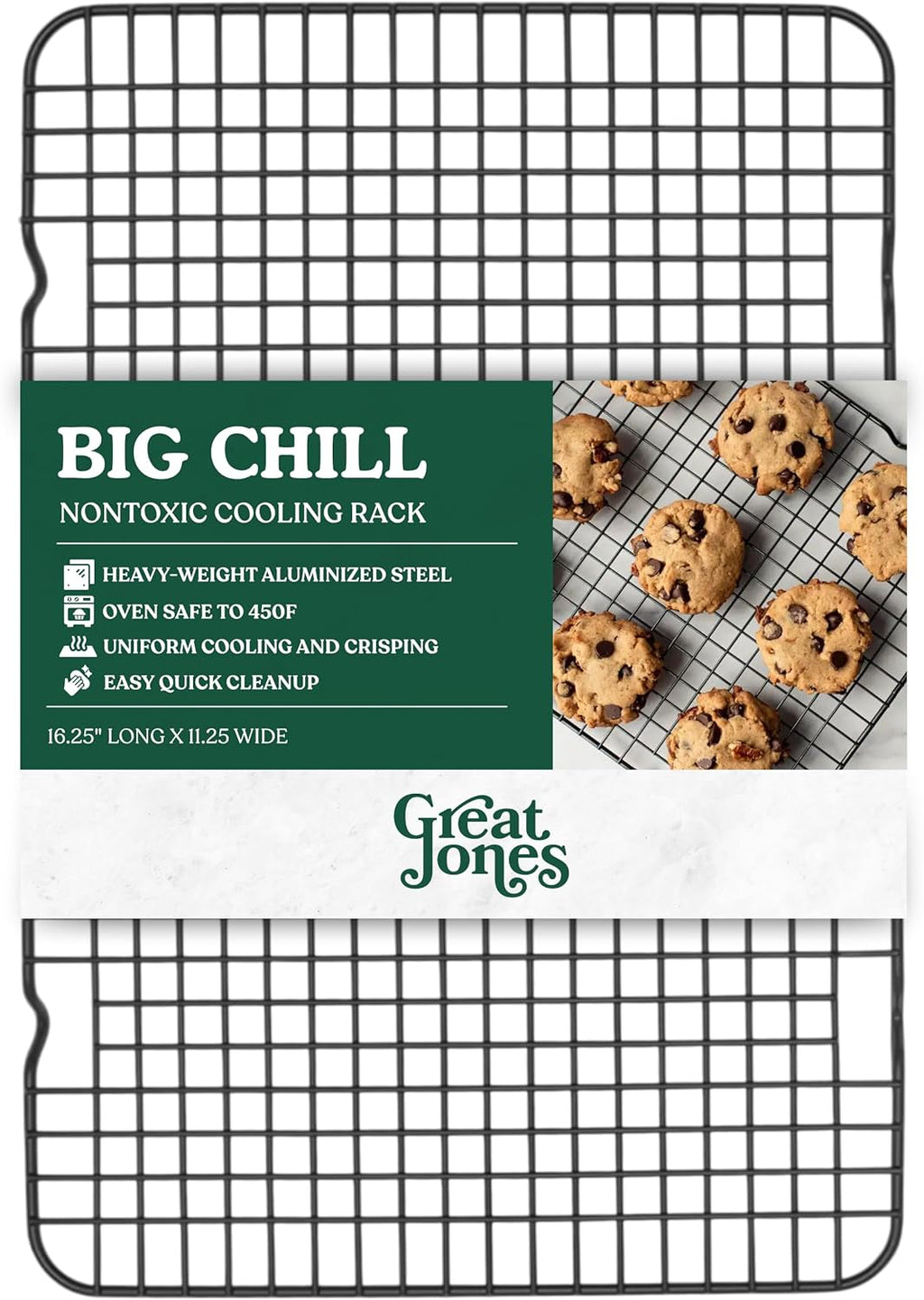 Great Jones Big Chill Wire Cooling Rack (Pepper) – 16.25" × 11.25" Heavy-Weight Aluminized Steel,Nonstick Baking Rack – Oven Safe 450 °F, Bacon & Cookie Cooling Rack – Fits Half Sheet Pans