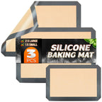 3 Pcs Silicone Baking Mat - Non-Stick Silicone Baking Mats Cookie Sheet with Reinforced Edges, Dishwasher Safe, Heat-Resistant - Uniform Heating & Easy Baking for Macarons, Cookie Dough, Roasts, Pizza
