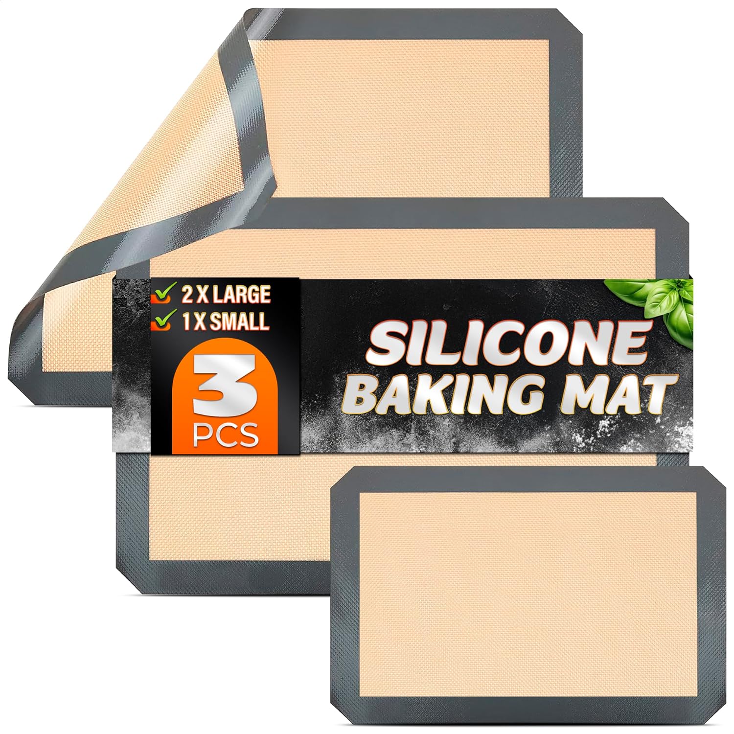 3 Pcs Silicone Baking Mat - Non-Stick Silicone Baking Mats Cookie Sheet with Reinforced Edges, Dishwasher Safe, Heat-Resistant - Uniform Heating & Easy Baking for Macarons, Cookie Dough, Roasts, Pizza