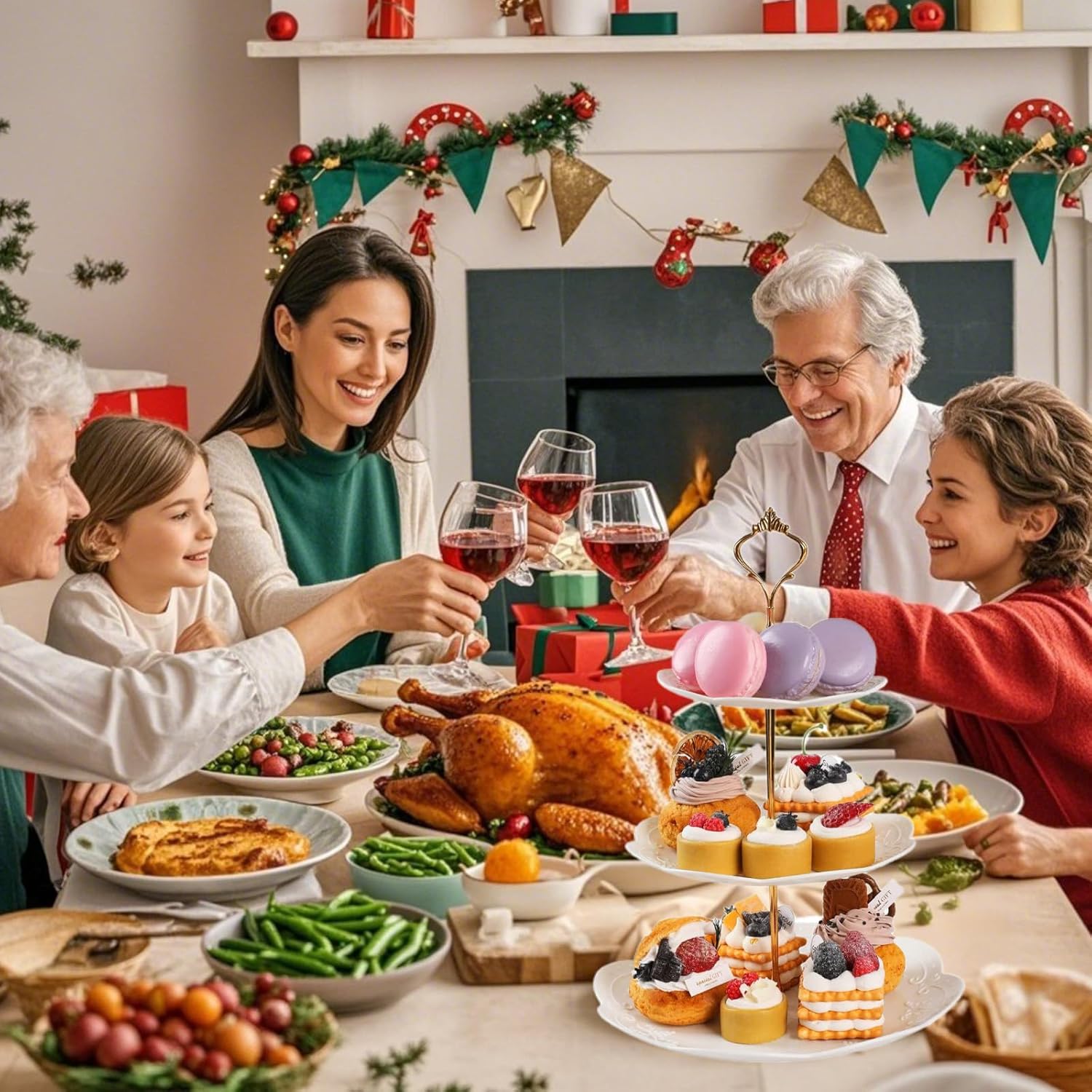 ShellKingdom 2 Pack Cupcake Stand, 3 Tier Serving Tray Cupcake Dessert Candy Fruit Display Holder for Wedding, Christmas, Baby Shower Birthday Tea Party (Round)