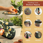 Maison d' Hermine Oven Gloves 100% Cotton Oven Mitt 7" x 13" with Loop Heat Resistant, BBQ, Cooking Gloves, Baking, Grilling, Kitchen, Handling Hot Pans (Pack of 1, Pumpkin Garden - Dark Green)