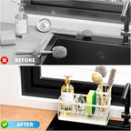 Cisily Off White Sponge Holder for Kitchen Sink, Sink Caddy Organizer with High Brush Holder, Kitchen Countertop Rustproof 304 Stainless Steel, Soap Dispenser Kitchen Organizers and Storage Essentials