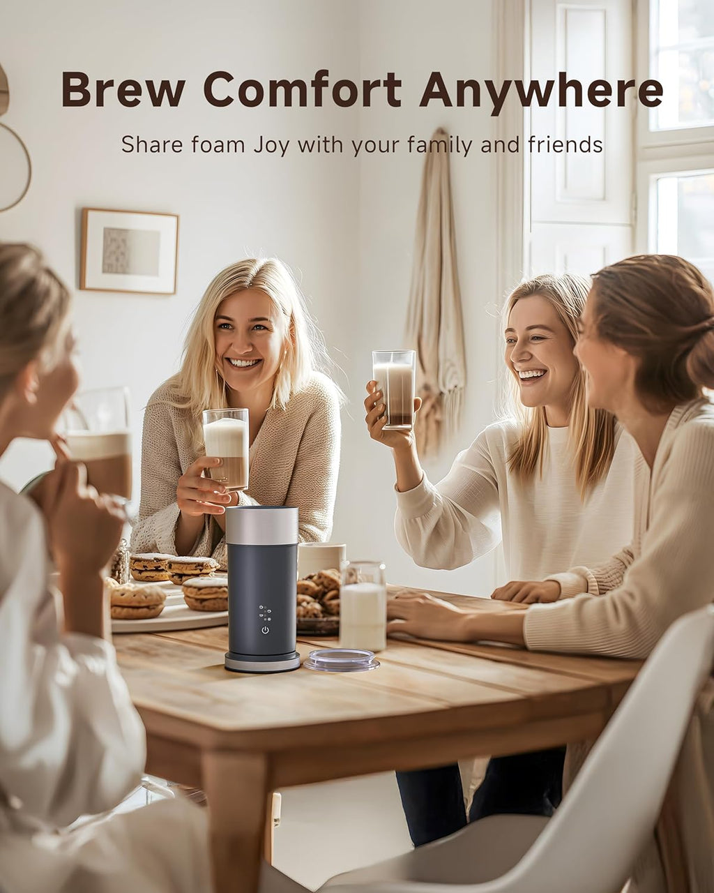 IPX6 Waterproof Electric Milk Frother and Steamer – 4-in-1 Coffee Frother for Hot & Cold Foam, Single-Button Control, Quick 80s Frothing, Milk Steamer for Lattes & Cappuccinos