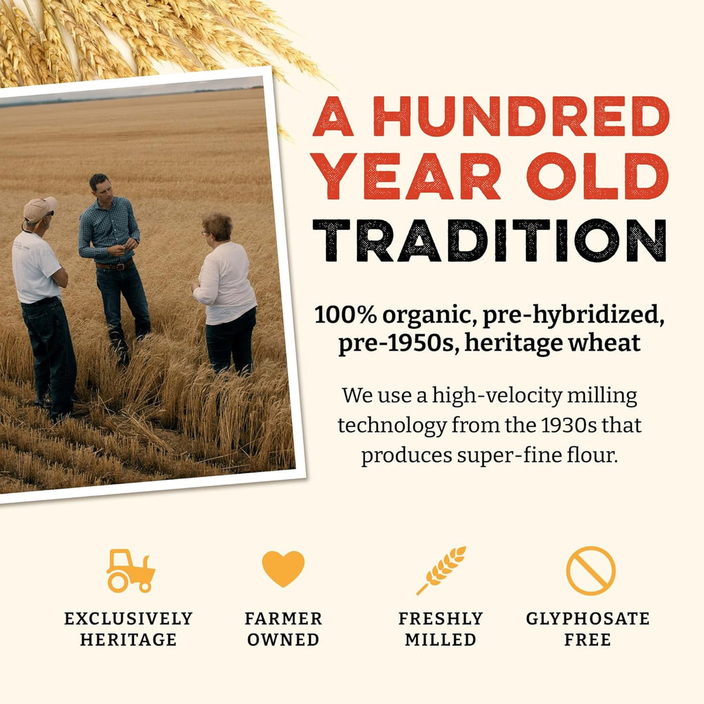 Sunrise Flour Mill Heritage Organic Bread Flour Blend - 25 lbs | Organic Unbleached Bread Flour Easy to Digest with Less Bloating | High Protein, Superior Baking | Smooth, Nutty Flavor
