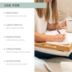 ROSSIE HOME Bamboo Wood Bed Tray, Lap Desk - Set of Two - with Hyacinth Storage Basket - Natural - Fits up to 15.6 Inch Laptops - Style No. 70107