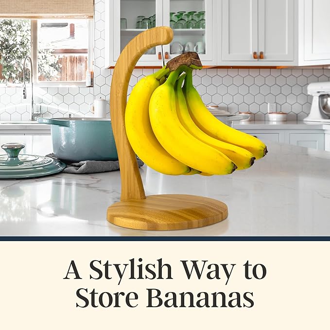 Totally Bamboo Banana Holder – Wooden Banana Stand and Hanger for Countertop Fruit Storage, Durable Bamboo Banana Hook for Even Ripening and Easy Access