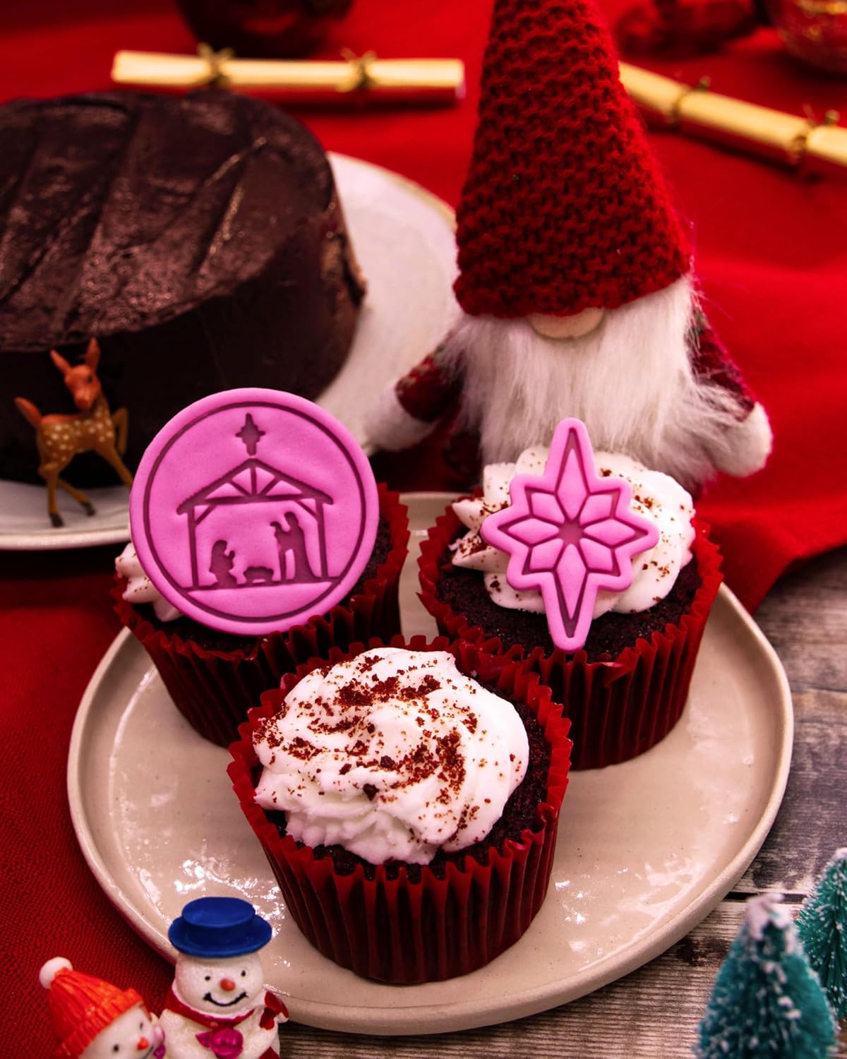 BAKERLOGY Holy Night – Mini Nativity Scene & Star of Bethlehem Cookie Cutter and Stamp Set (2") – Traditional Christmas Symbols for Holiday Baking and Seasonal Crafts