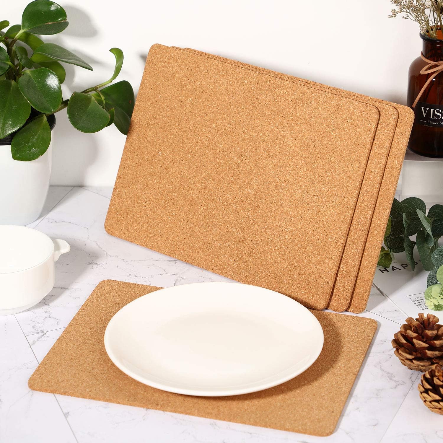 Boao 4 Pack Rectangle Cork Trivets for Hot Dishes 11'' x 8'' x 0.2'' Cork Plant Coasters Placemat Hot Pad Sheet Heat Resistant for Kitchen Countertops Table Pots Pans Restaurant Cafe Wedding Supplies