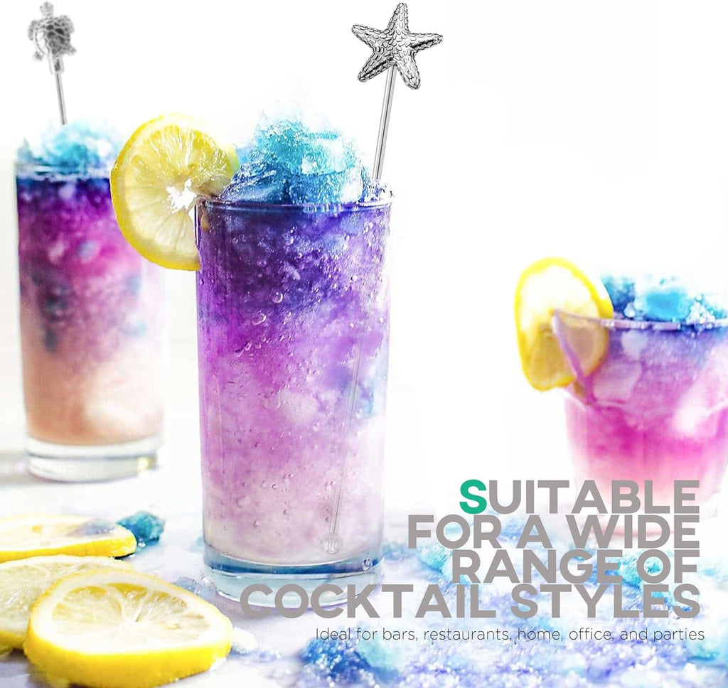 Homestia 7.5 Inches Stainless Steel Coffee Beverage Stirrers Drink Swizzle Stick with Animal Design, Set of 6 Cocktail Stirrers, Metal Cocktail Stir Sticks Stirring Drink Swizzle Stick Picks Tools