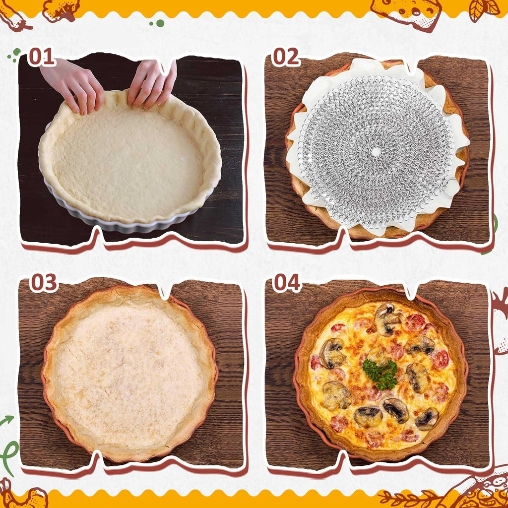 Patelai 2 Pcs Stainless Steel Pie Weights for Baking Universal Fit Pie Weight for 7-10 Inch Pies Round Metal Pies Weights Chain Dishwasher Safe Durable Blind Baking Dough Cooking Pastry (10 Inch)