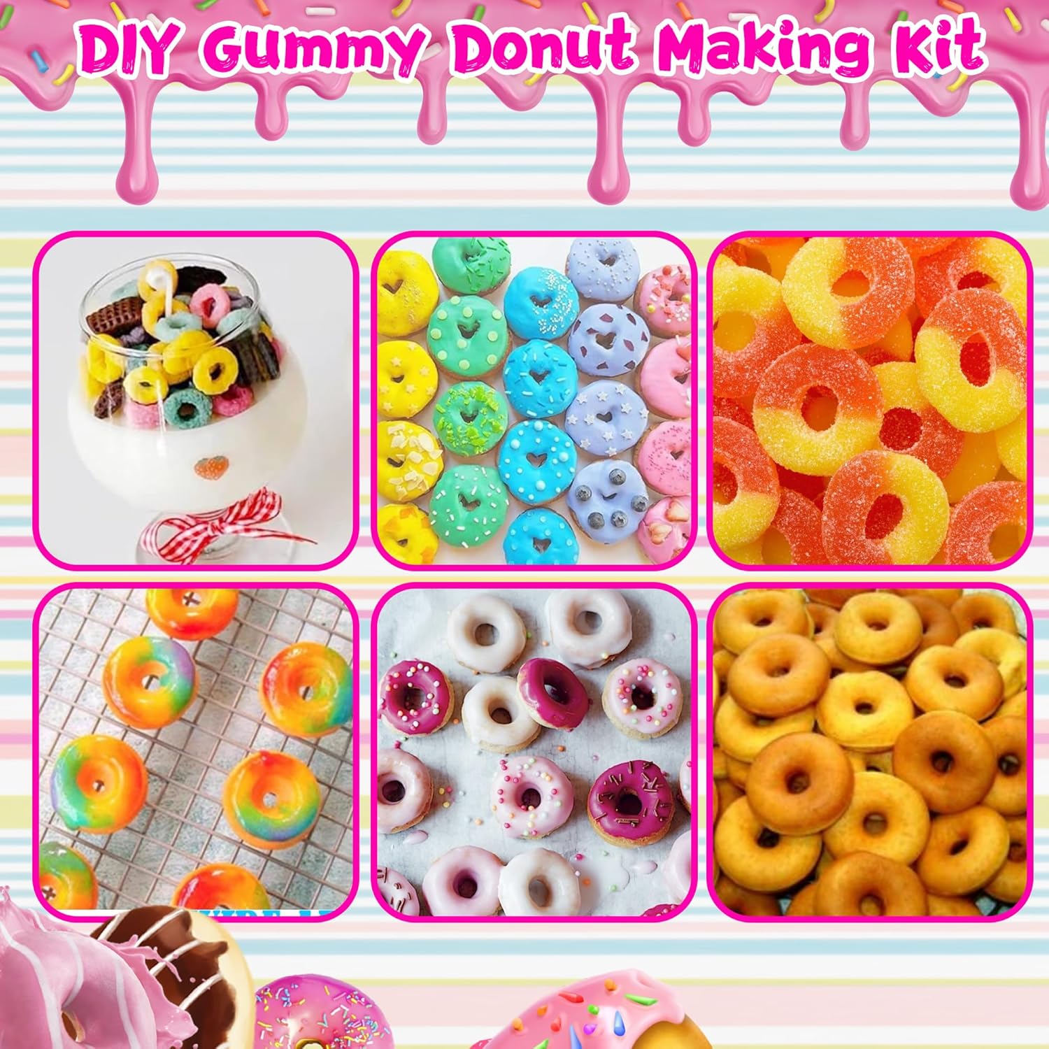 5 Pack Gummy Rings Candy Molds Silicone Round Mini Donut Mold with 2 Dropper,Non-Stick Food Grade Mold for Hard Candies, Chocolate, Ice Cube