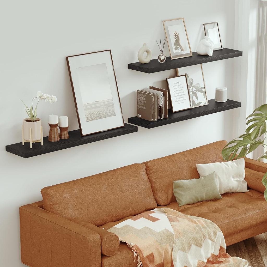 Vivelove Single Floating Shelves 48 Inches, 48 x 10 inch Deep x 1.8 in Thick, Long Wall Shelves Heavy Duty 80 lbs for Bedroom, Living Room, Kitchen, Office, Modern Shelf Book Home Decor, Black