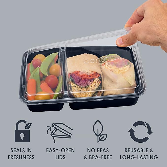 Bentgo Prep - 20-Piece 2-Compartment Reusable Meal Prep Containers with Lids, PFAS & BPA Free Materials, Durable, Microwave, Freezer, & Dishwasher Safe To Go Food Storage (Navy Blue)