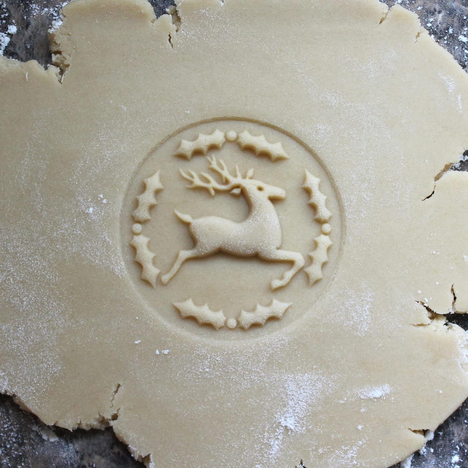 Wood Cookie Stamp, 2.5 Inch (Reindeer and Holly CS-049)