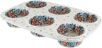 Blue Rose Polish Pottery - Blue Tara Muffin Pan - 12" x 8" - Ceramic Baking Dish, 6-Cup Muffin & Cupcake Pan