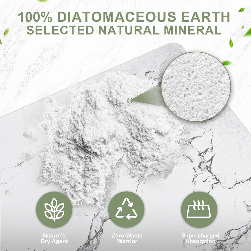 Large Stone Drying Mat for Kitchen Counter, 24" × 16" Diatomite Dish Drying Mat, Quick Dry Stone Mats, Ultra Absorbent Natural Diatomaceous Earth Mats for Dished, Bottles, White Marble