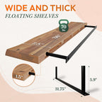 36" Acacia Live Edge Floating Shelves Set of 2 - Wall Mounted Wooden Shelf for Stylish Home Décor - Teak Look Color 36x7.5x1.5 Inches